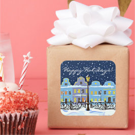 Stadswoningen in de  stad Snowy Vierkante Sticker