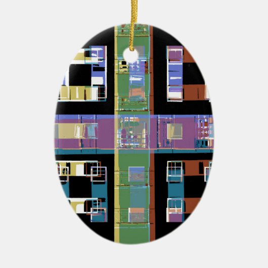 Stadswoningen 's nachts keramisch ornament (Voorkant)
