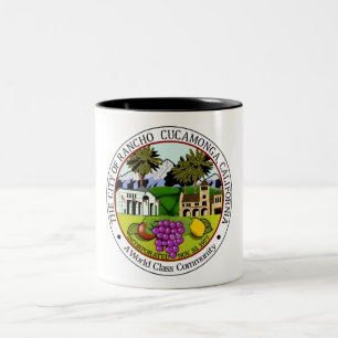 Stadszegel van Rancho Cucamonga (Californië) Tweekleurige Koffiemok