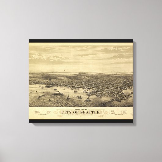 Stadt van Seattle Puget Sound Washington Map (1878 Canvas Afdruk (Voorkant)