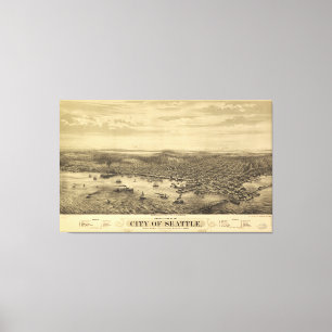 Stadt van Seattle Puget Sound Washington Map (1878 Canvas Afdruk