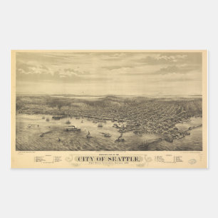 Stadt van Seattle Puget Sound Washington Map (1878 Rechthoekige Sticker