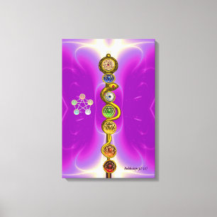 STAF VAN ASCLEPIUS 7 CHAKRA'S, YOGA, SPIRITUELE EN CANVAS AFDRUK
