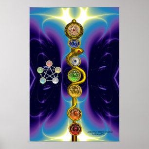 STAF VAN ASCLEPIUS 7 CHAKRA'S, YOGA, SPIRITUELE EN POSTER