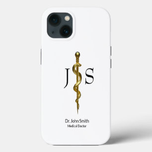Staf van Asclepius Medische Klasse Goud op Wit iPhone 13 Hoesje