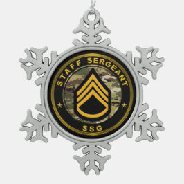 Staff Sergeant SSG Tin Sneeuwvlok Ornament