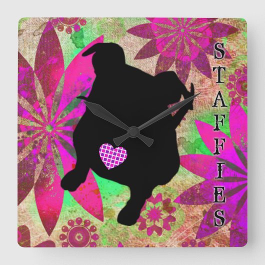 Staffie Clock Vierkante Klok (Voorkant)