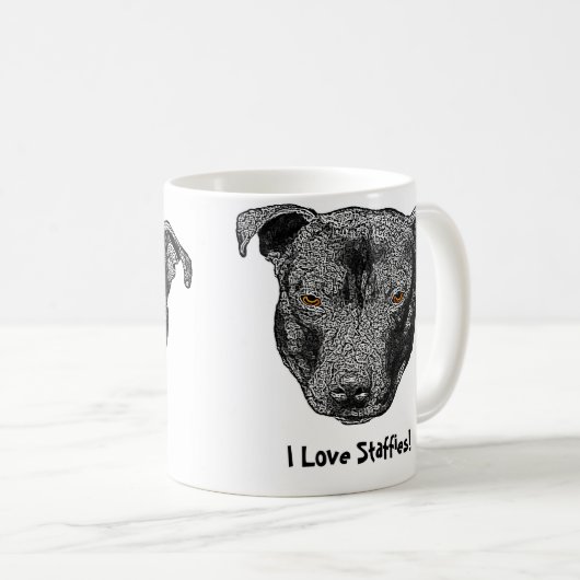 Staffie Head, "Ik hou van Staffies!" Mok (Voorkant rechts)