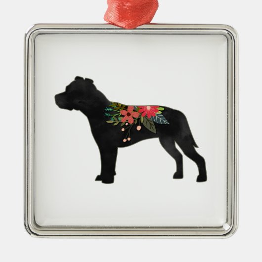 Staffie Hondenras Boho Floral Silhouette Metalen Ornament (Voorkant)
