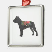 Staffie Hondenras Boho Floral Silhouette Metalen Ornament (Links)