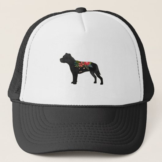 Staffie Hondenras Boho Floral Silhouette Trucker Pet (Voorkant)