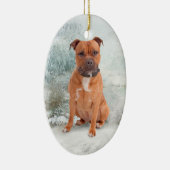 Staffie kerstversiering keramisch ornament (Rechts)