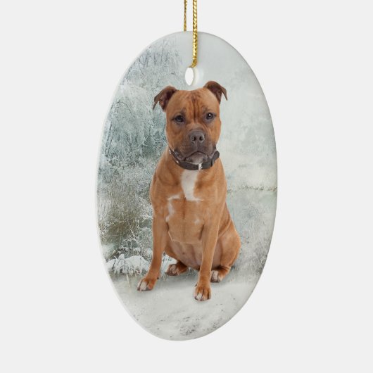 Staffie kerstversiering keramisch ornament (Rechts)