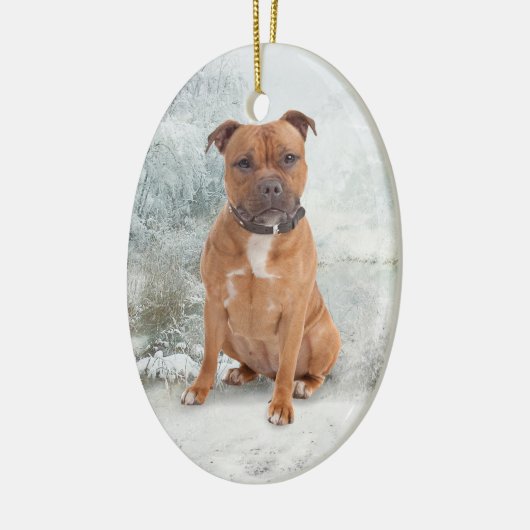 Staffie kerstversiering keramisch ornament (Links)