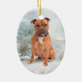 Staffie kerstversiering keramisch ornament (Achterkant)