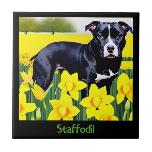 Staffodil - Staffy in the Daffodils Tegeltje (Voorkant)