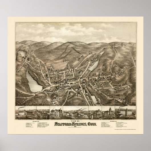 Stafford Springs, CT Panoramic Map - 1878 Poster (Voorkant)