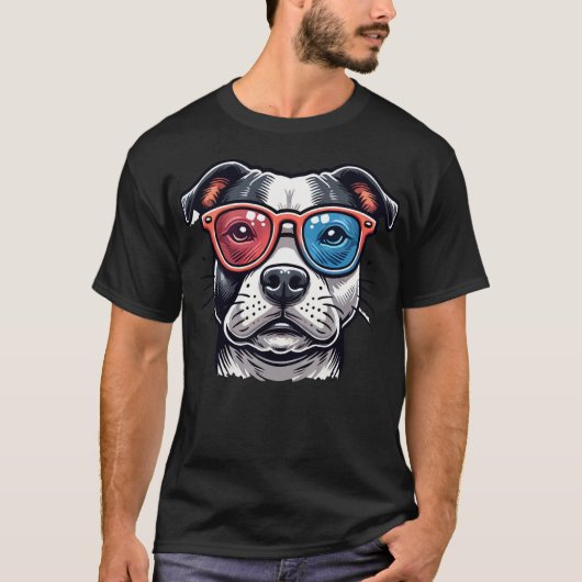 Staffordshire Bull Dog met bril Pop Art Style T-shirt (Voorkant)