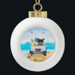 Staffordshire Bull Terre Dog Rijden op strand Keramische Bal Ornament<br><div class="desc">Een stier van staffordshire die op het strand autorijdt is een perfect cadeauidee voor iemand die van dit hondenras houdt.</div>