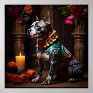 Staffordshire Bull Terrier Altaar Dia de los Muert Poster