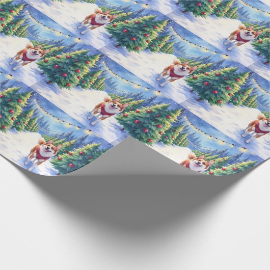 Staffordshire Bull Terrier at Christmas Tree Farm  Cadeaupapier (Hoek)