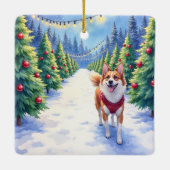 Staffordshire Bull Terrier at Christmas Tree Farm Keramisch Ornament (Achterkant)