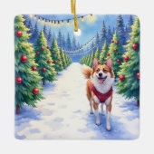 Staffordshire Bull Terrier at Christmas Tree Farm Keramisch Ornament (Voorkant)