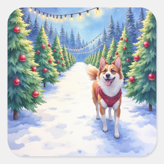 Staffordshire Bull Terrier at Christmas Tree Farm  Vierkante Sticker (Voorkant)