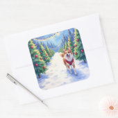 Staffordshire Bull Terrier at Christmas Tree Farm  Vierkante Sticker (Envelop)