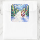 Staffordshire Bull Terrier at Christmas Tree Farm  Vierkante Sticker (Tas)