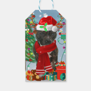 Staffordshire Bull Terrier Dog in Snow met Kerstmi Cadeaulabel