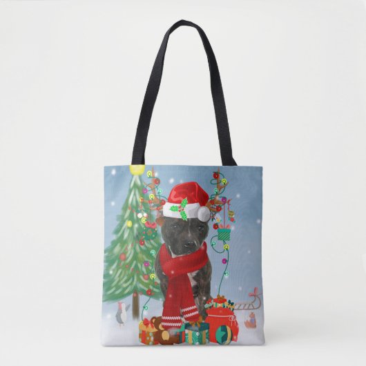 Staffordshire Bull Terrier Dog in Snow met Kerstmi Tote Bag (Voorkant)