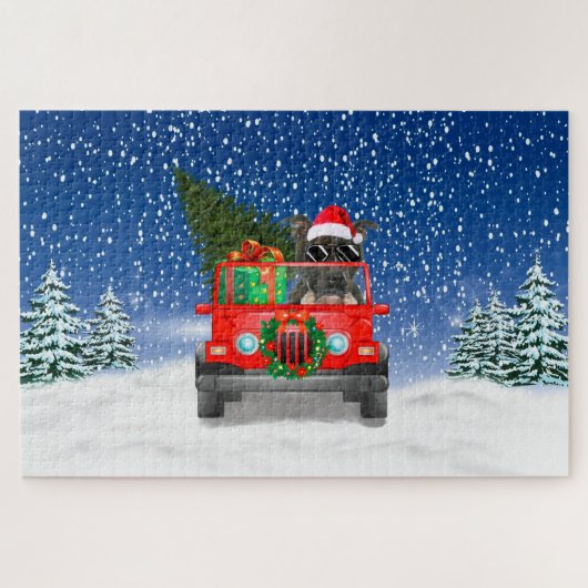 Staffordshire Bull Terrier dog met kerstcadeau Legpuzzel (Horizontaal)