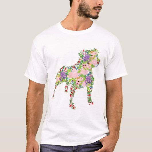 Staffordshire Bull Terrier Floral T-shirt (Voorkant)