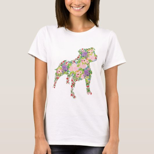 Staffordshire Bull Terrier Floral T-shirt (Voorkant)