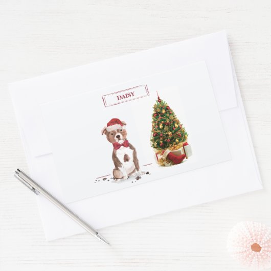 Staffordshire Bull Terrier Funny Kersthond Rechthoekige Sticker (Envelop)