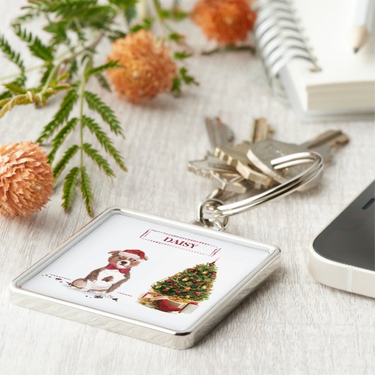 Staffordshire Bull Terrier Funny Kersthond Sleutelhanger (Zijkant)