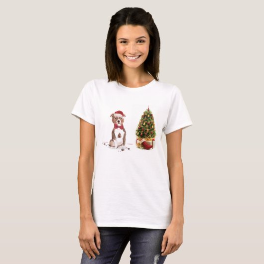 Staffordshire Bull Terrier Funny Kersthond T-shirt (Voorkant volledig)