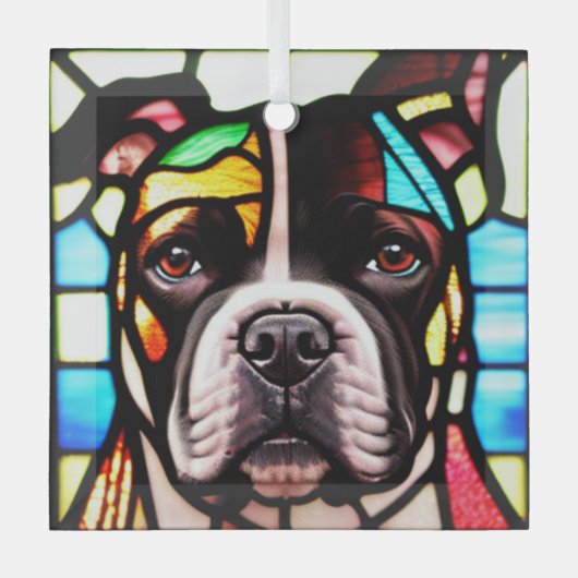 Staffordshire Bull Terrier "Glas in lood" Glas Ornament (Voorkant)