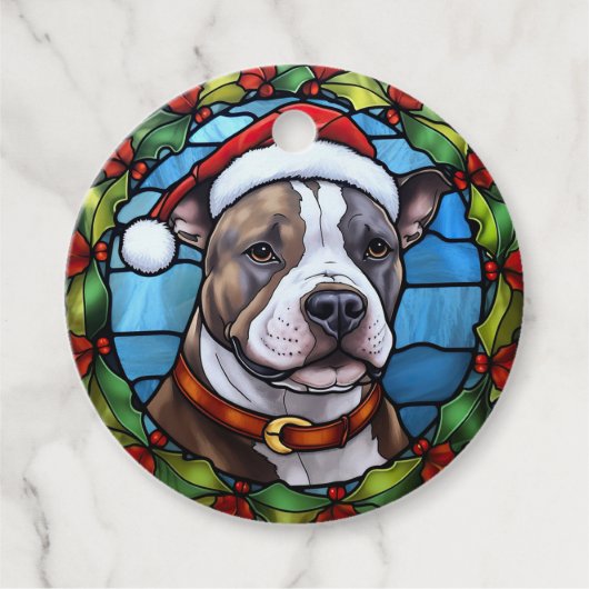 Staffordshire Bull Terrier Glas in lood Kerst Bedankjes Labels (Voorkant)