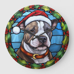 Staffordshire Bull Terrier Glas in lood Kerst Grote Klok