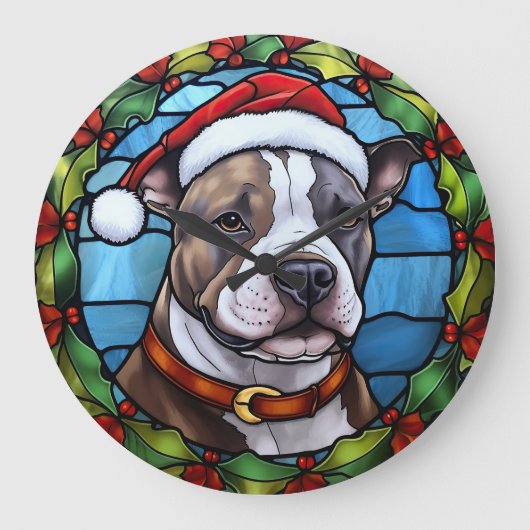 Staffordshire Bull Terrier Glas in lood Kerst Grote Klok (Voorkant)