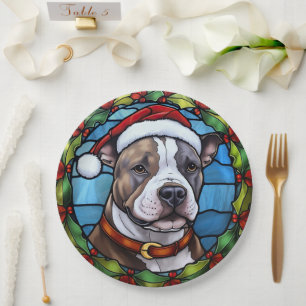 Staffordshire Bull Terrier Glas in lood Kerst Papieren Bordje