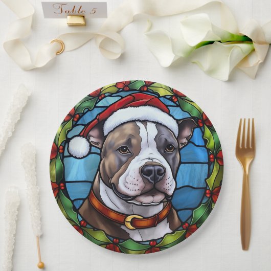 Staffordshire Bull Terrier Glas in lood Kerst Papieren Bordje (Huwelijk)