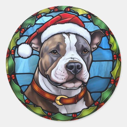 Staffordshire Bull Terrier Glas in lood Kerst Ronde Sticker (Voorkant)
