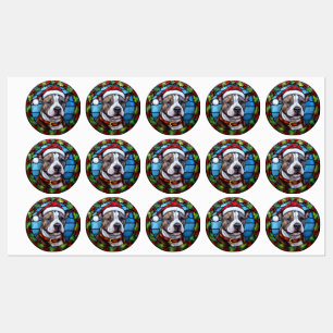 Staffordshire Bull Terrier Glas in Lood Kerstmis Labels