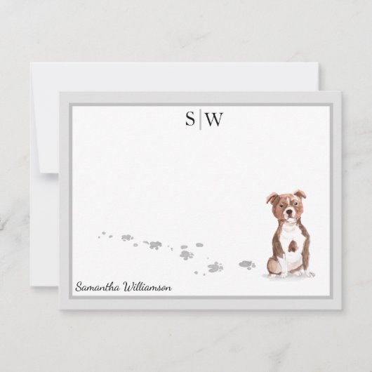 Staffordshire Bull Terrier Gray Border Monogram Notitiekaartje (Voorkant)