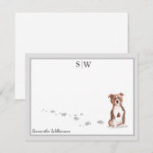 Staffordshire Bull Terrier Gray Border Monogram Notitiekaartje (Voorkant / Achterkant)