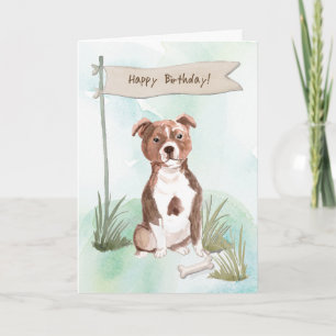 Staffordshire Bull Terrier Hond onder verjaardagsb Kaart