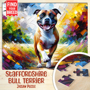 Staffordshire Bull Terrier Hondenportret Acryl Legpuzzel
